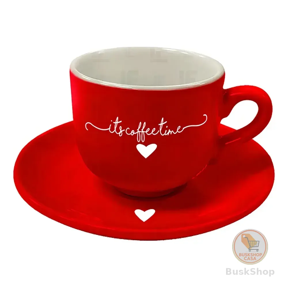 Jogo Xícaras de Porcelana Haüskraft Vermelha De Café Lamur C/ Pires 6 Pcs 90ml