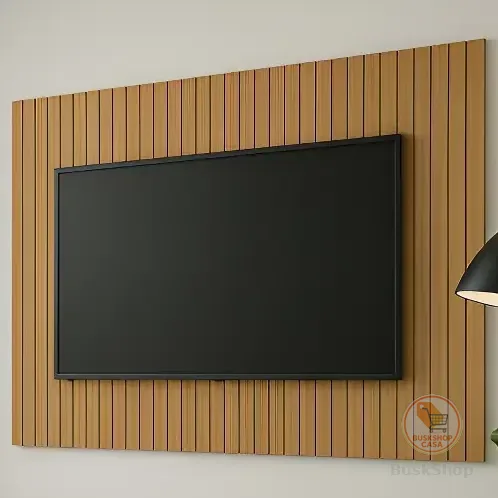 Painel Ripado MDF para TV até 58 Polegadas Cor Freijó Instalação Fácil