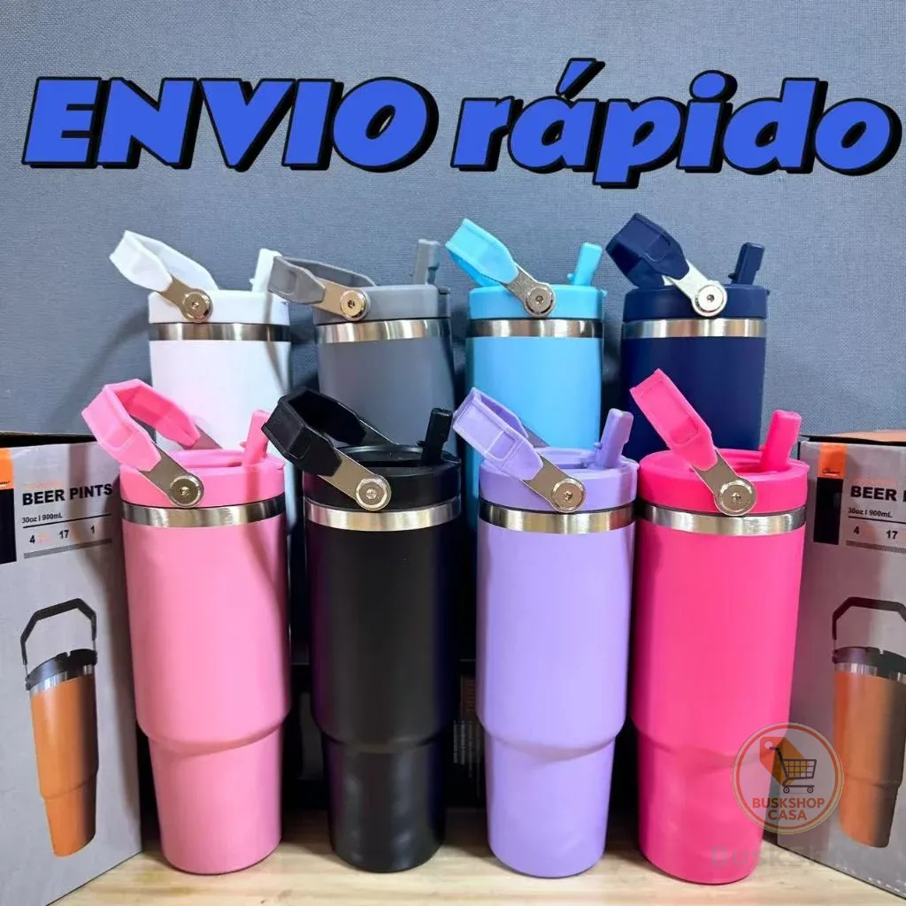 Copo Térmico Inox 900ml Tampa na Cor do Copo ,com Canudo ,Térmica Inoxidável natal portátil