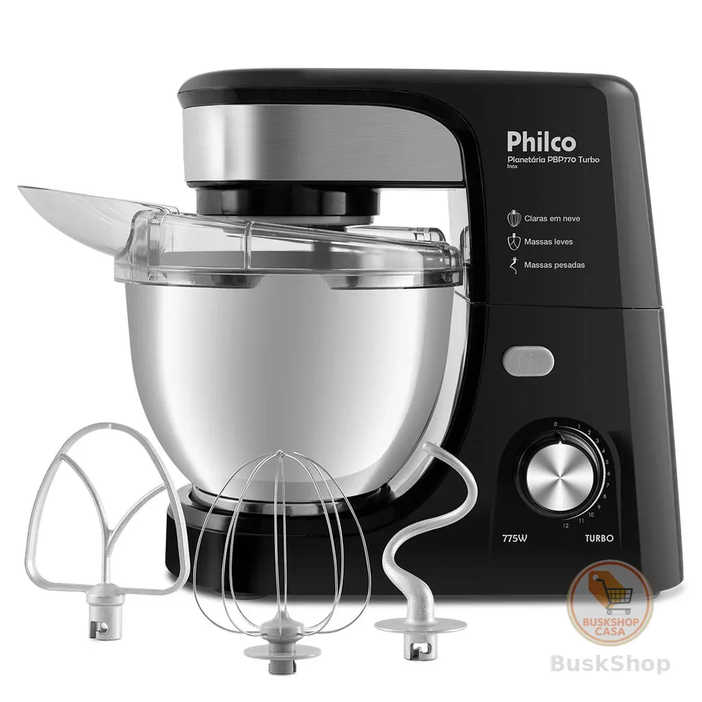 Batedeira Planetária Philco 775W 3 Batedores Preta PBP770PI