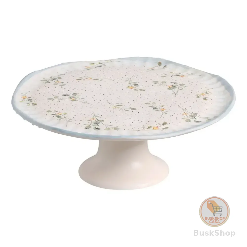 Suporte Porta Torta Azul Botânico Florido 35cm Scalla Branco