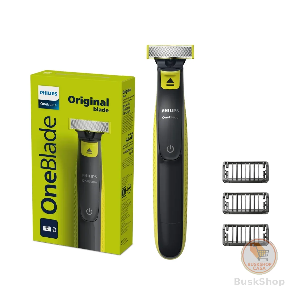 Philips OneBlade Barbeador e Aparador Elétrico: Raspa, Apara e Contorna | Barbeia e apara sem irritar a pele | Uso a Seco ou Molhado | Lâmina Dupla Face | 3 Pentes | QP2724/10