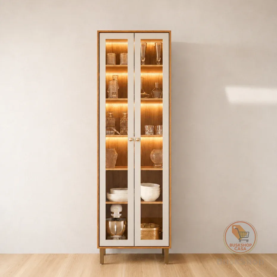 Cristaleira com Vidro Reflecta e Led 2 Portas em MDF Elena MGM