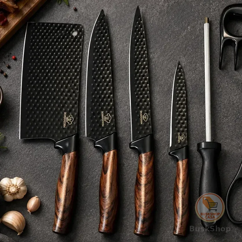 Kit Conjunto De Facas Churrasco Inox Afiadas 8 Peças Premium Marrom