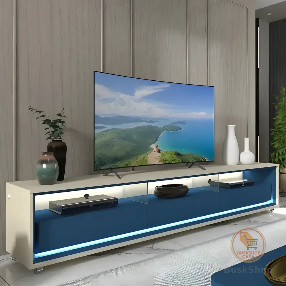 Rack Para Tv Até 85 Polegadas Com Led Com Rodízios Ac Off White/azul Royal