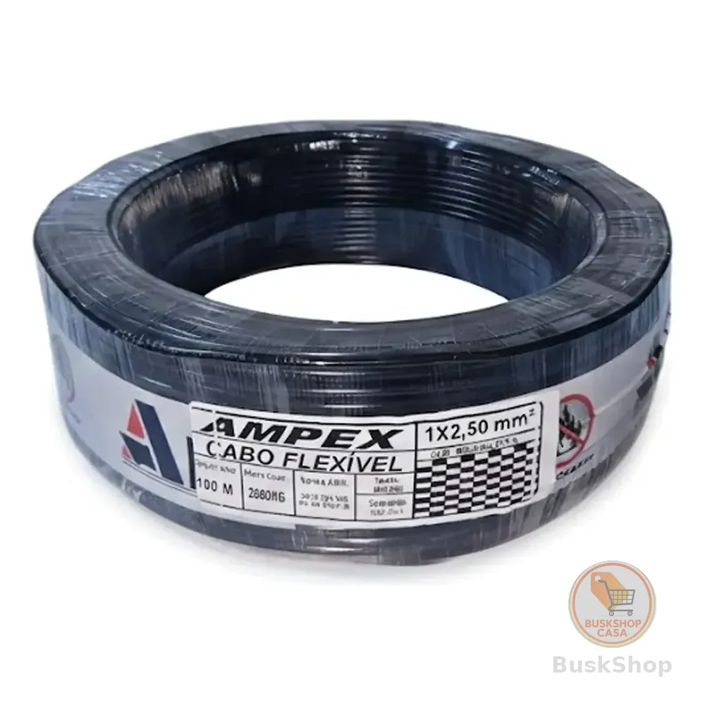 Fio Elétrico Cabo Flexível 2,5mm Rolo 100 Metros. Cobertura Preto