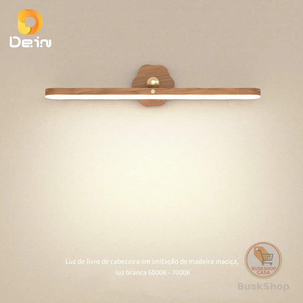 Luminária LED de Madeira USB Recarregável com Base Magnética para Quarto, Armário e Espelho