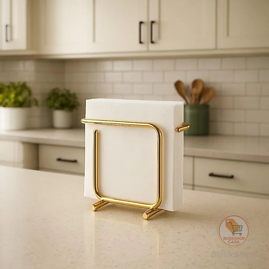 Porta Guardanapos Papel Toalha Luxo em Aço Carbono Reforçado Dourado Preto Cozinha Moderna