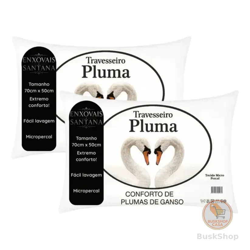 Kit 2 Travesseiros Pena De Ganso 70x50cm Toque Plumas Branco