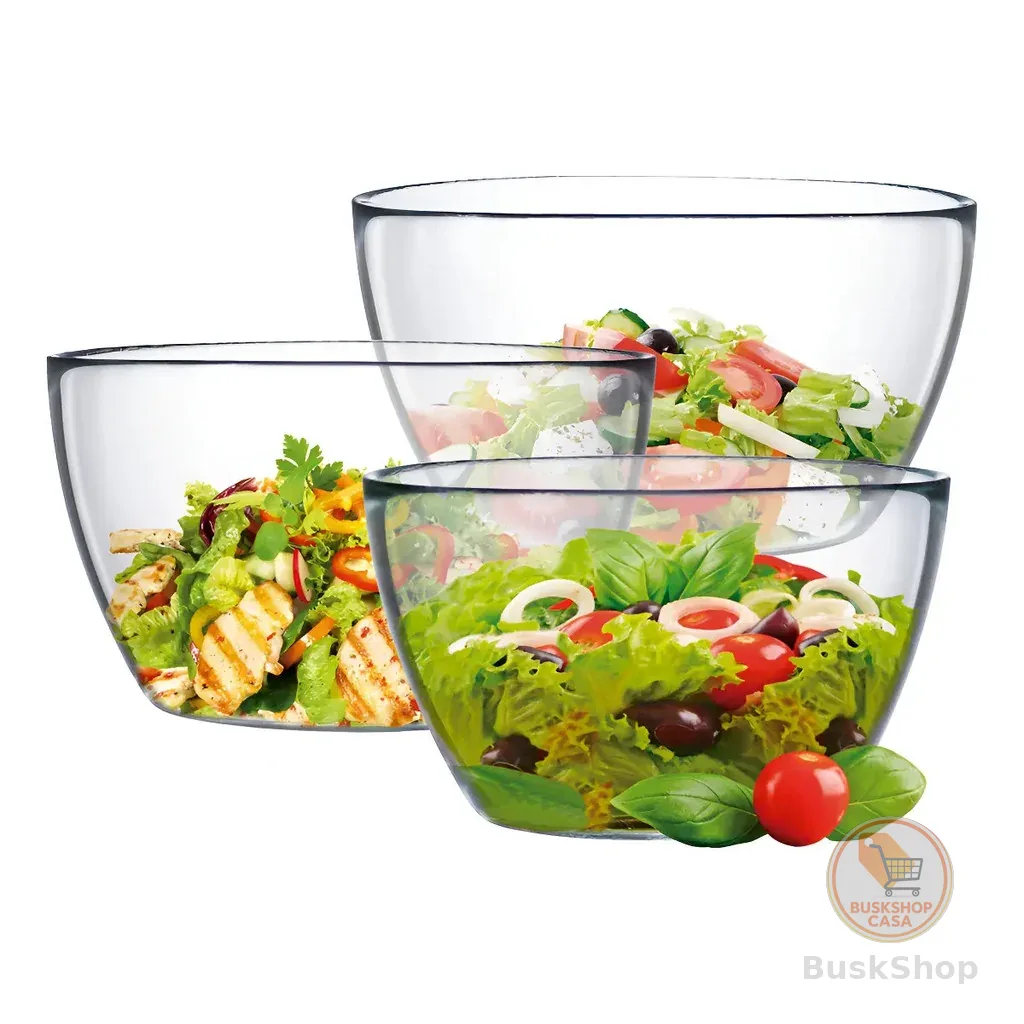 Bowl de Vidro Ruvolo Kit 3 Peças Transparente Tigela Para Salada Sobremesa Cozinha Mesa Fruteira