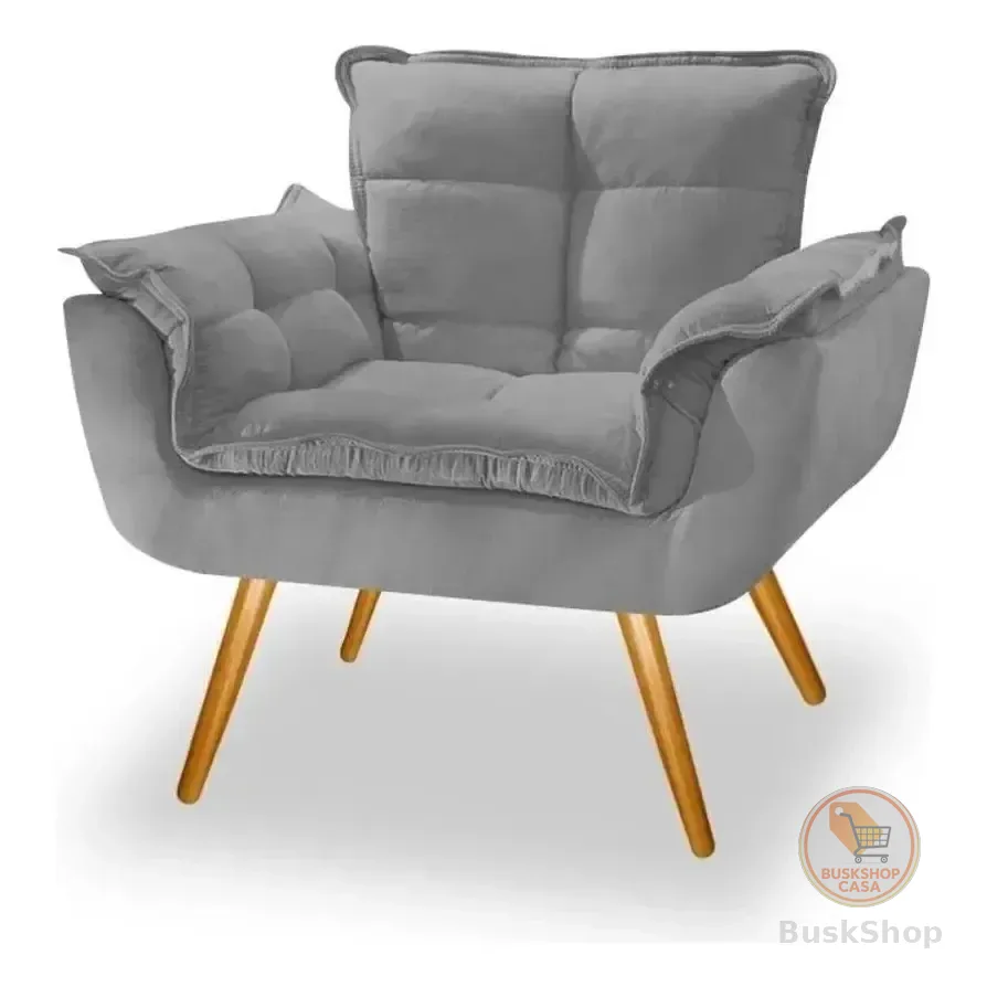Kit 2 Poltronas Decorativa Opala Arapongas Decor Para Quarto Sala De Estar Cor Cinza-claro Liso