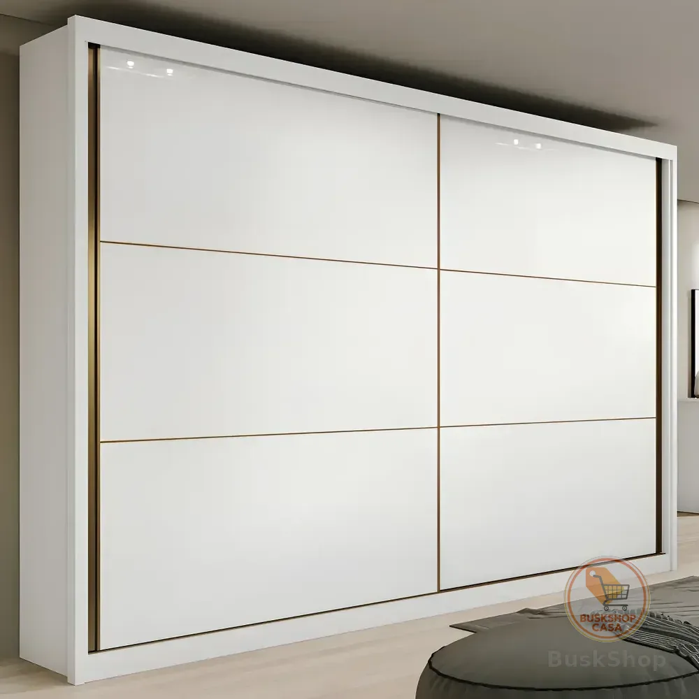 Guarda-roupa Casal Mdf 2 Portas Corrediças Branco 6 Gavetas Móveis Lopas
