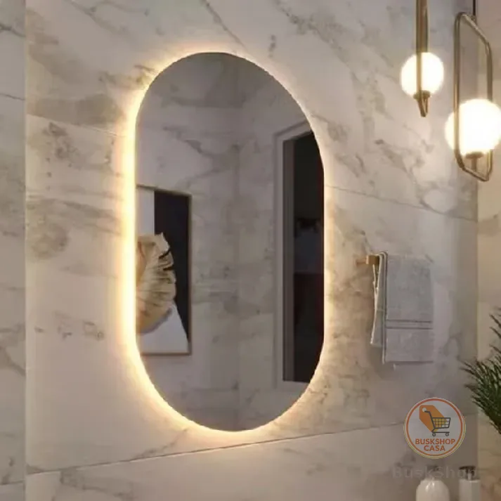 Espelho Oval de Parede com LED Luz Quente e Fria para Banheiro Sala Quarto