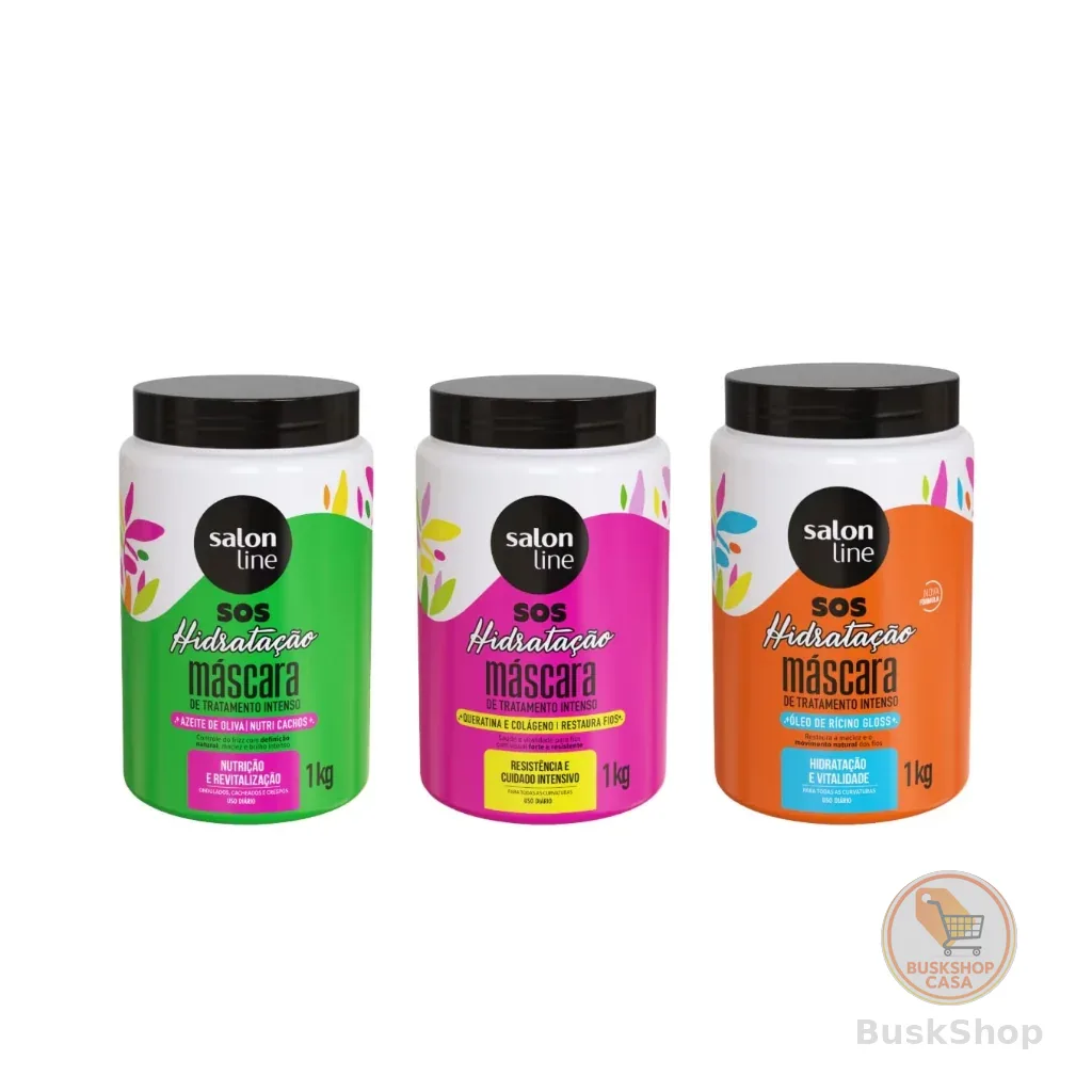 Kit com 3 Máscaras SOS Hidratação: Ultra Cachos + Turbinada + Bio-Reconstrução Salon Line