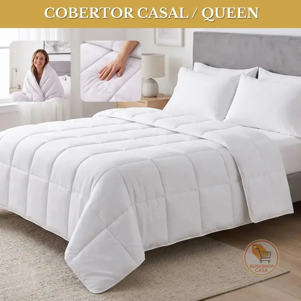 Edredom Casal Queen Avulso Micropercal 400 Fios Dupla Face Grosso Toque Aveludado Conforto Premium Luxo Cor Branco Lisa