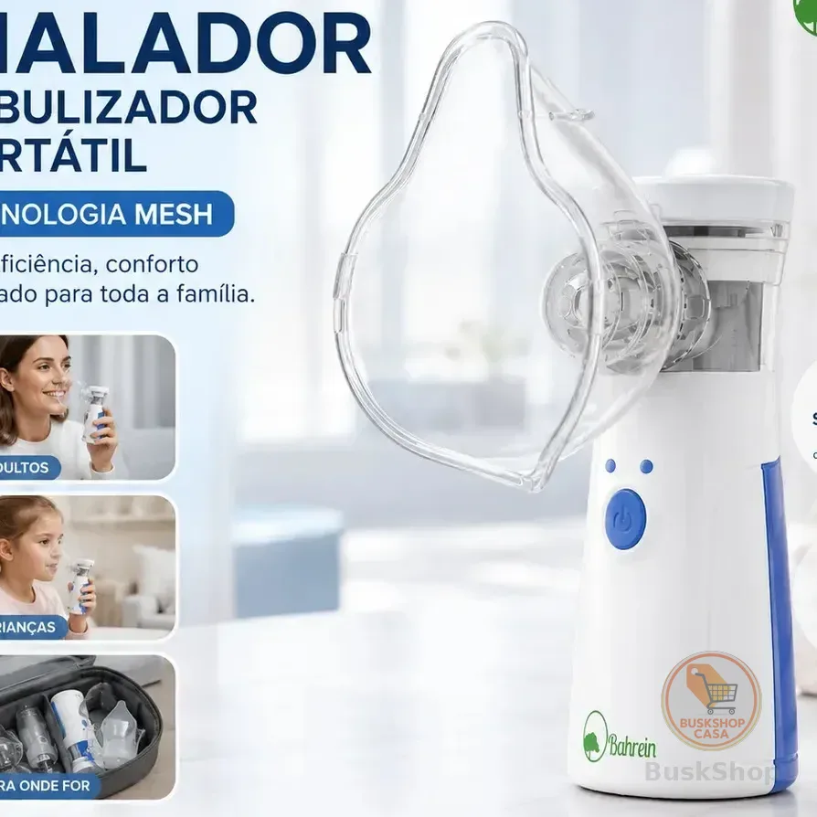 Inalador Nebulizador Portátil Bahrein Usb Pilha Cor Azul Silencioso Aparelho Inalação Compacto Mesh Bivolt Nebulizador... 127/220v