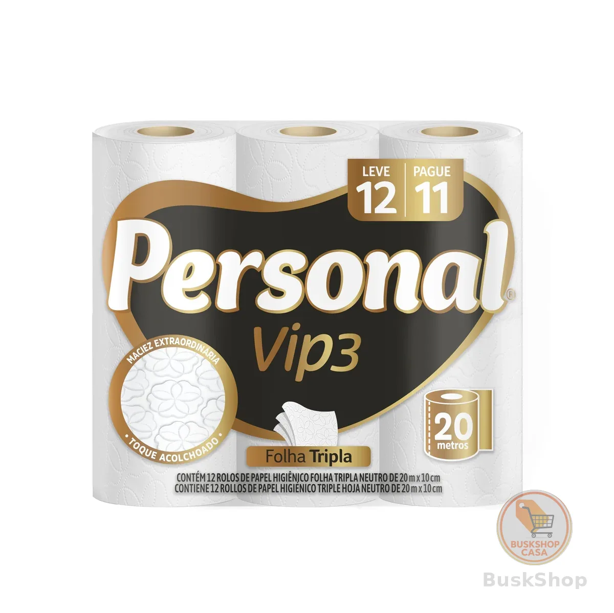 Personal Papel Higiênico Vip Folha Tripla Com 12 Rolos De 20M