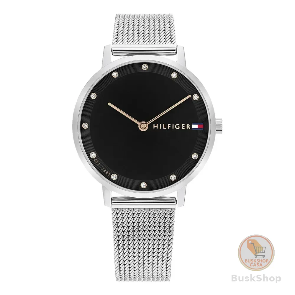 Relógio Tommy Hilfiger Feminino Pippa Em Aço Prateado Com Fundo Preto