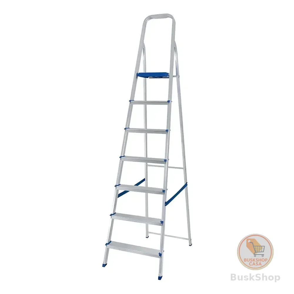 Escada Alumínio 7 Degraus Tesoura Capacidade 120 Kg Mor Cor Prateado
