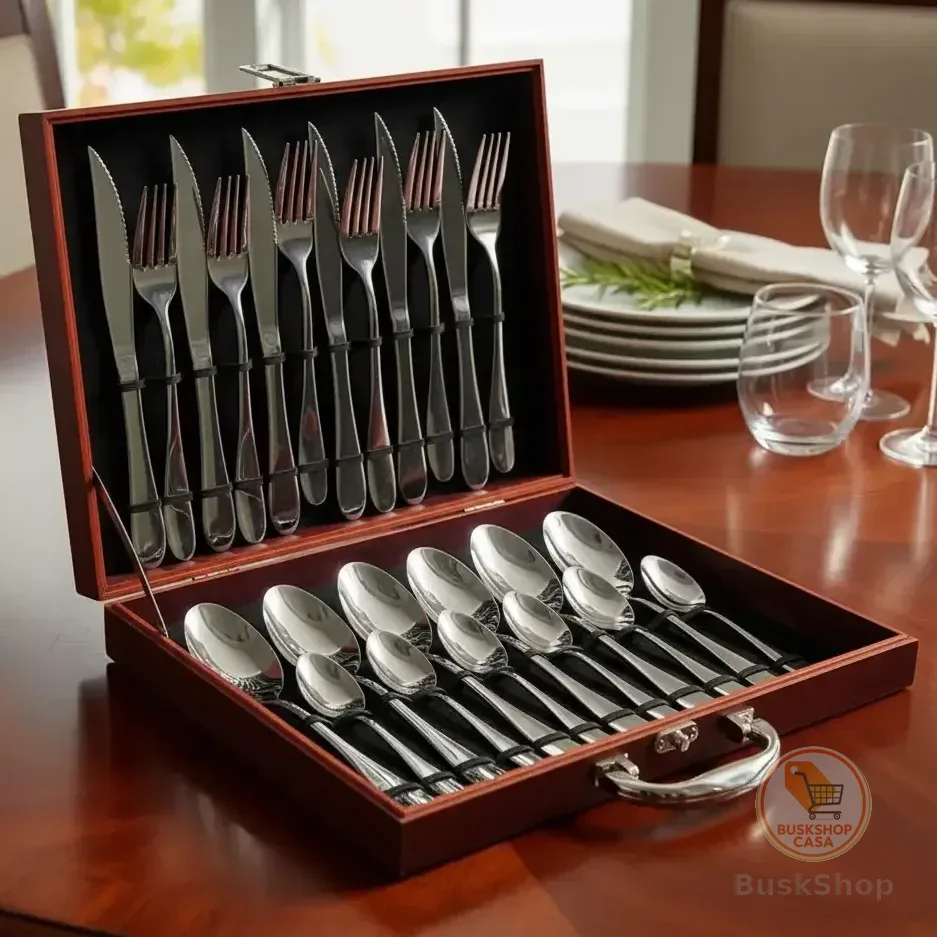 Conjunto De Talheres Faqueiro Inox Premium 24 Peças Maleta Maleta