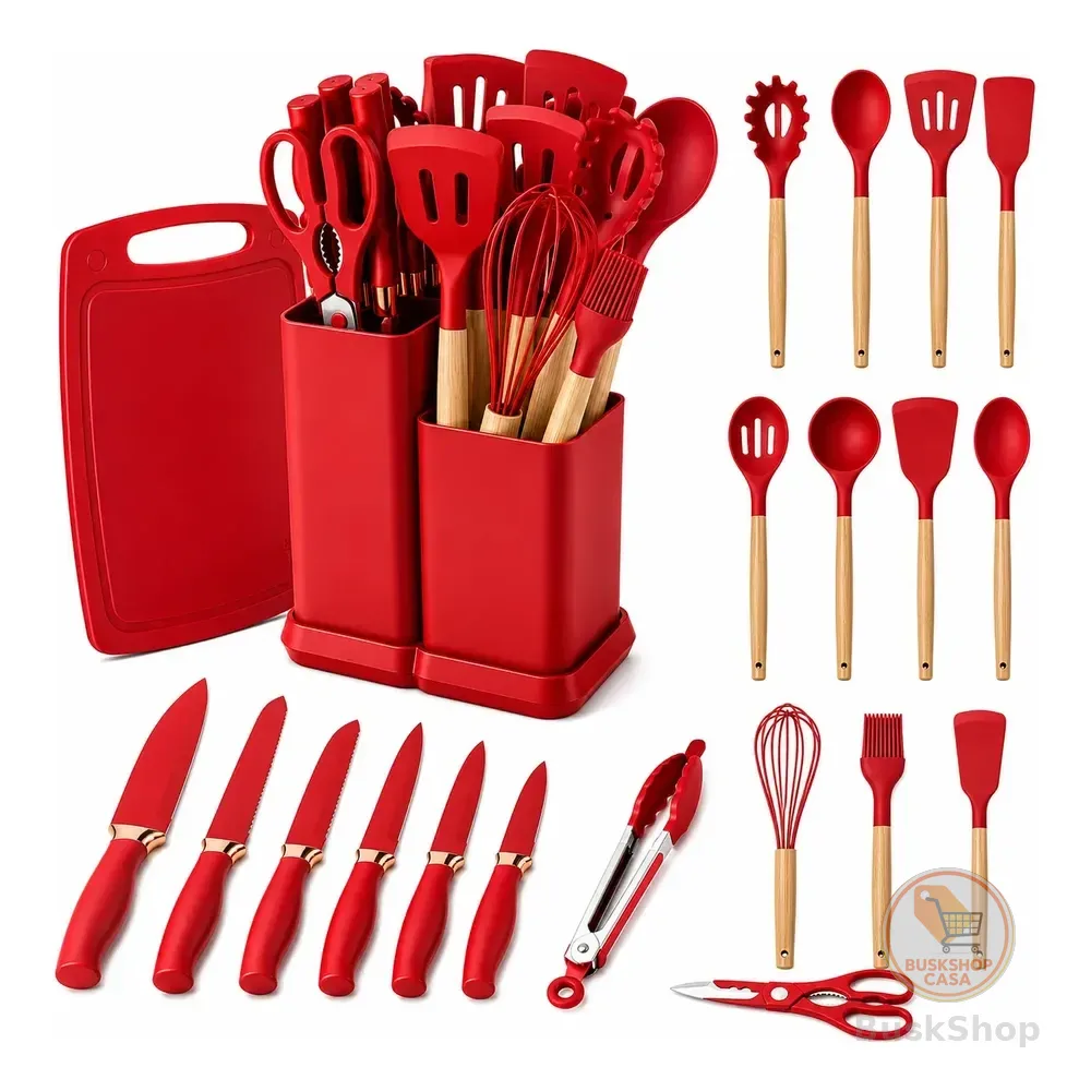 Kit Utensílios Jogo 19 Peças Conjunto Em Silicone De Cozinha