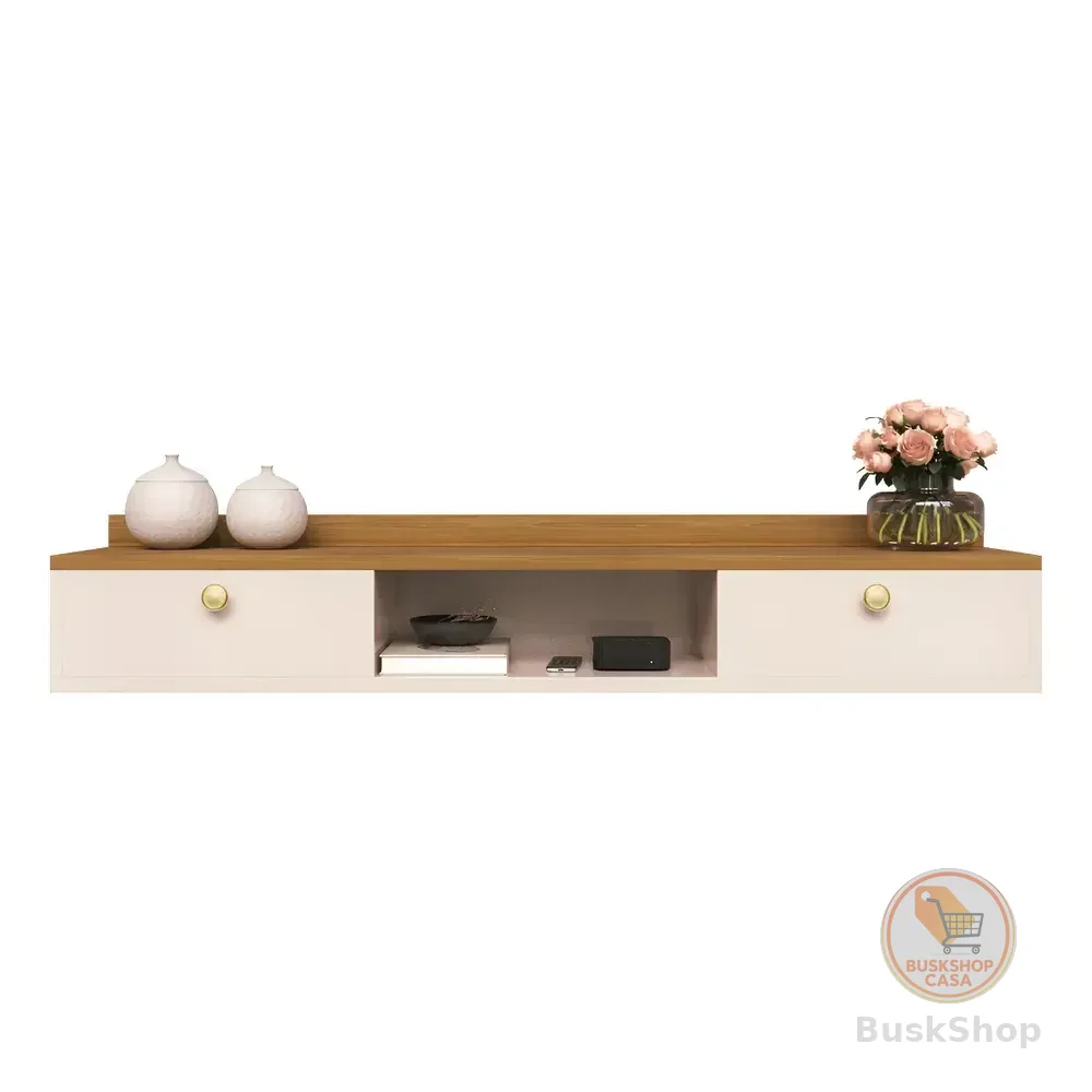 Rack Suspenso Home Para Tv Bancada Flutuante 2 Portas Sala Quarto Off White Canela Off White/freijó