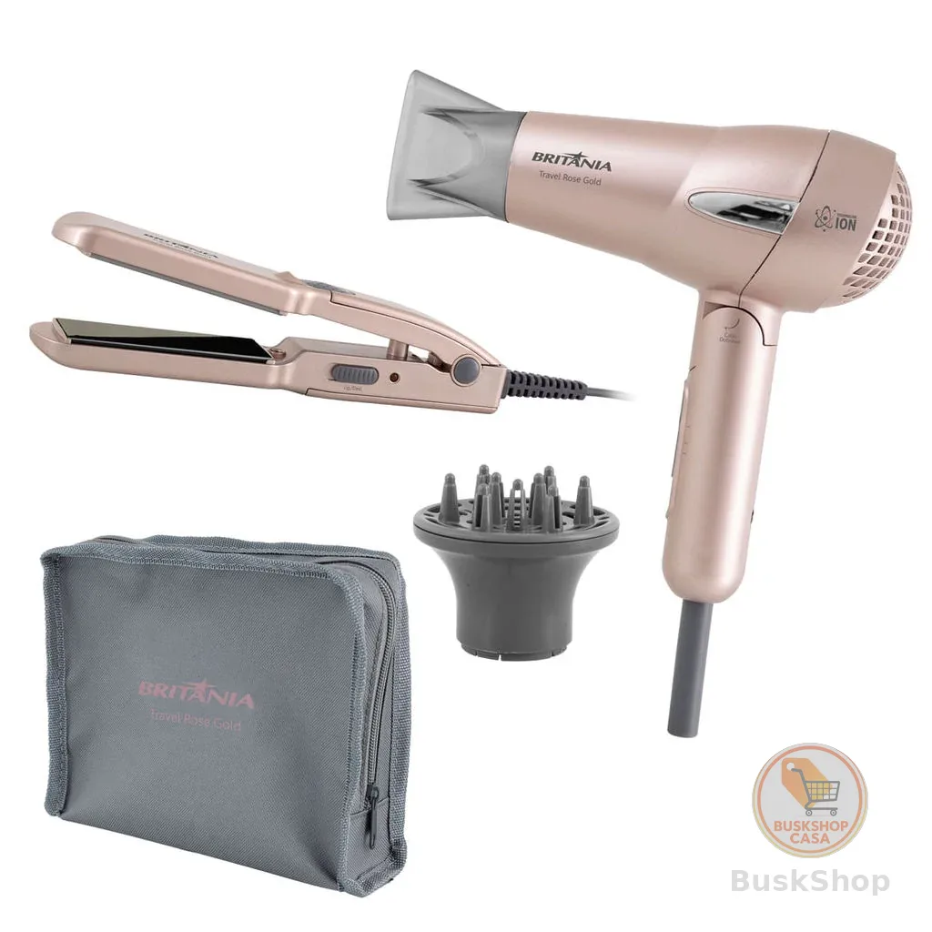 Kit Britânia Travel Rose Gold  - Secador + Prancha
