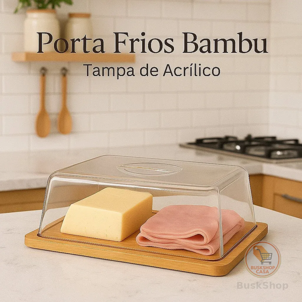 Porta Frios Bambu Tampa De Acrílico Presunto Queijo Mesa Posta Organização Cozinha ENVIO IMEDIATO