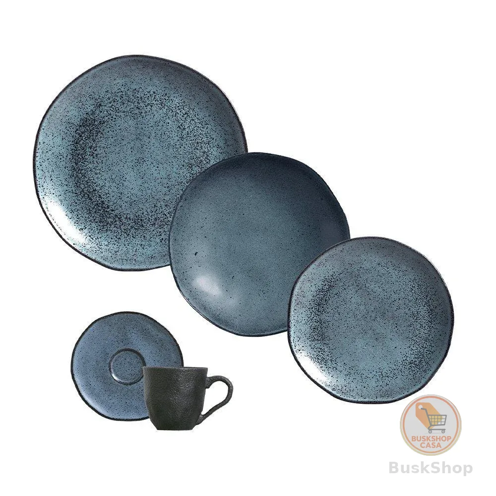 Aparelho de Jantar/Chá Porto Brasil Orgânico Petroleum | Stoneware, 30 Peças, Cinza