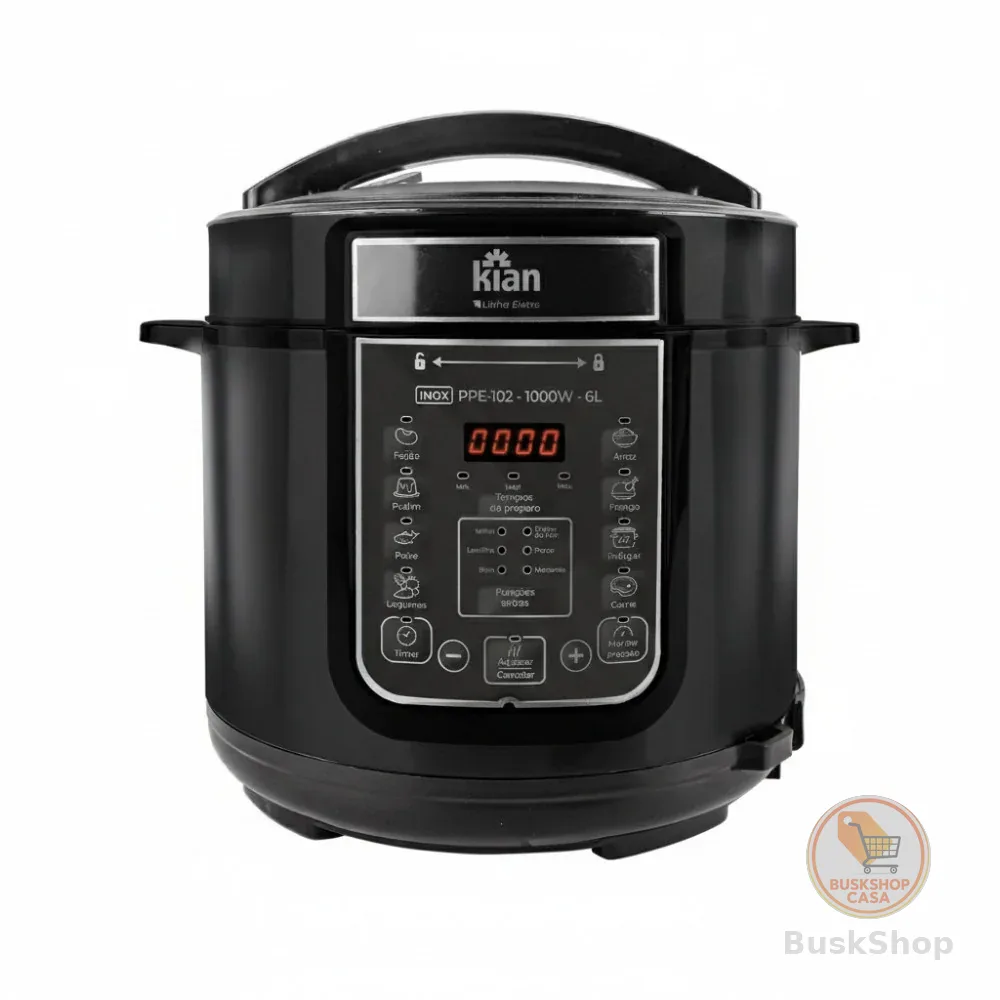 Panela de Pressão Elétrica PPE-102 – 6L Kian Timer Ajustável Controle de Temperatura Cuba Antiaderente Preto