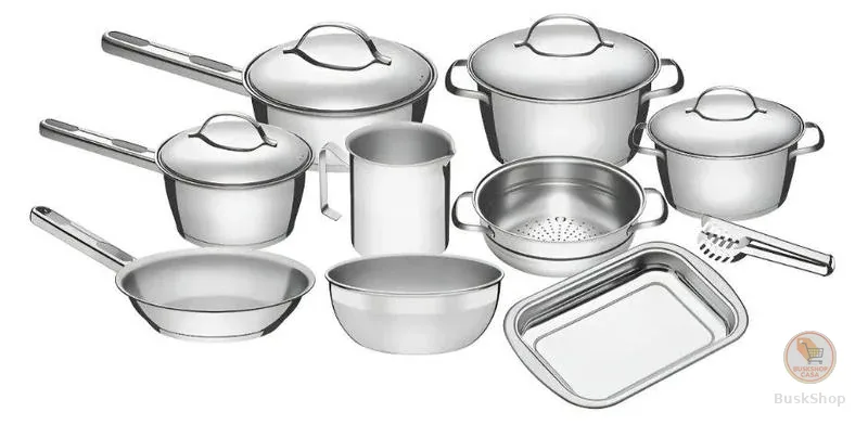 Jogo de Panelas Tramontina Aço Inox Allegra 10 Peças Fundo Triplo Com Pegador de Massa