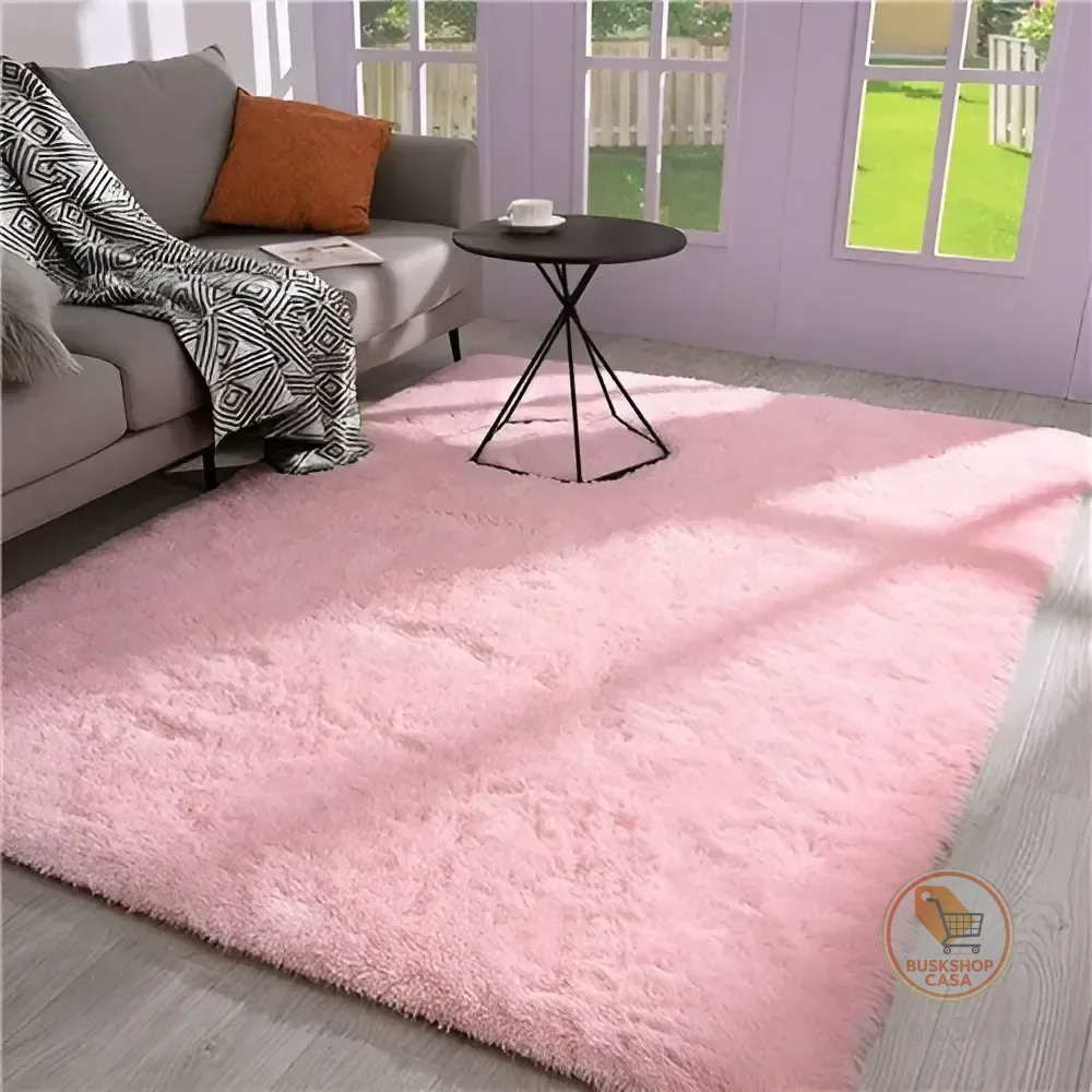 Tapete Felpudo de Pelo Alto para Sala e Quarto 2,00 x 1,50 m Rosa da Casa Laura Enxovais