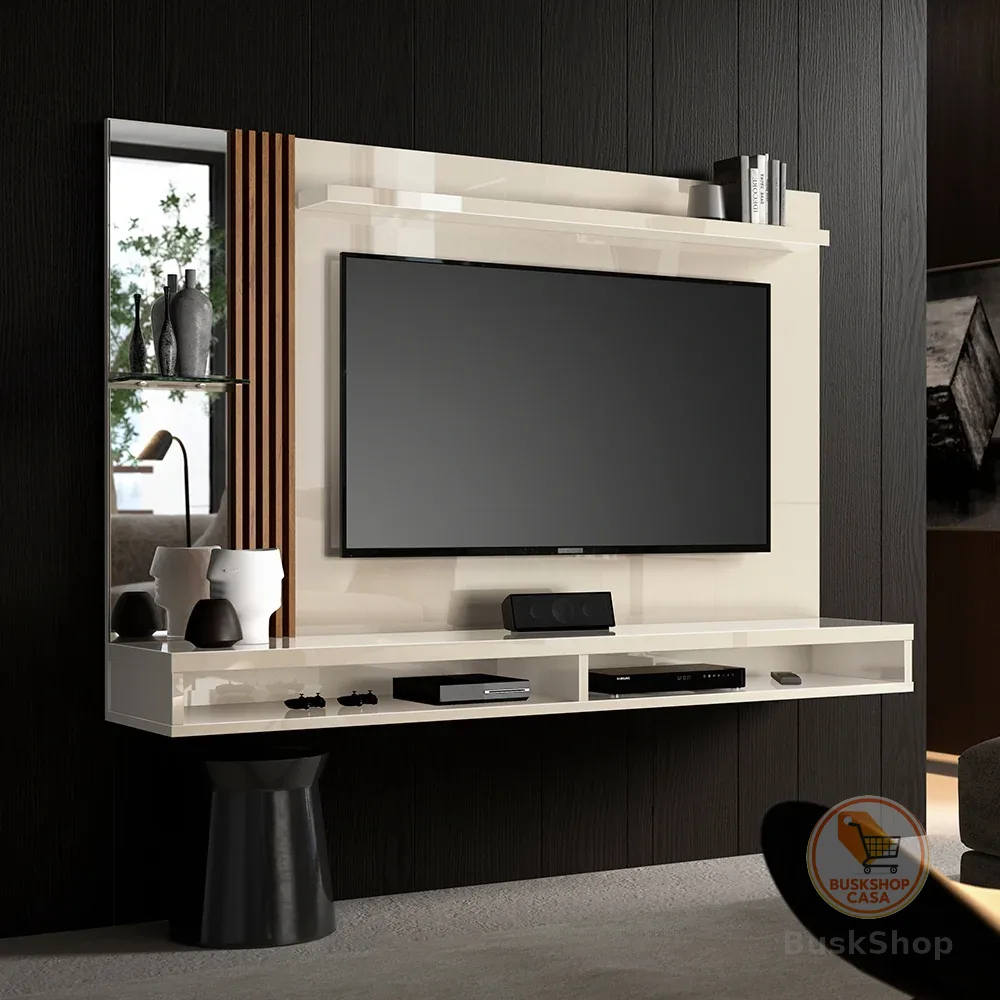 Painel Home para Tv até 55 Polegadas Ripado com Espelho Paris 160cm