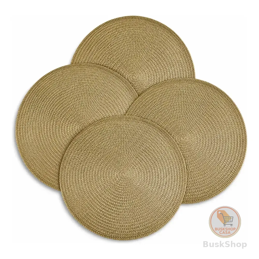 Kit Quatro Jogos Americanos Redondos Dourado Mesa Posta Luxo Dourado Trançado