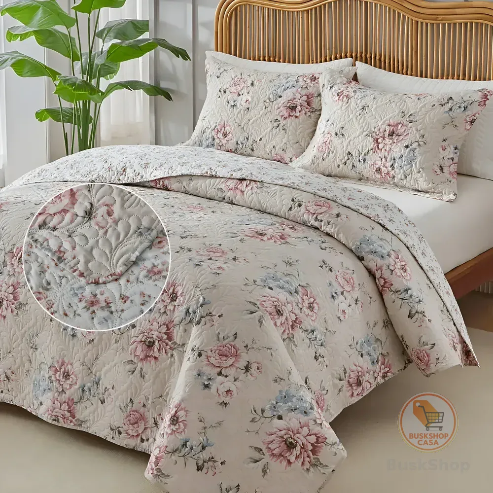 Kit Colcha Queen 3pç Estampada Itália 150 Fios Dupla Face Cor Alora Florido