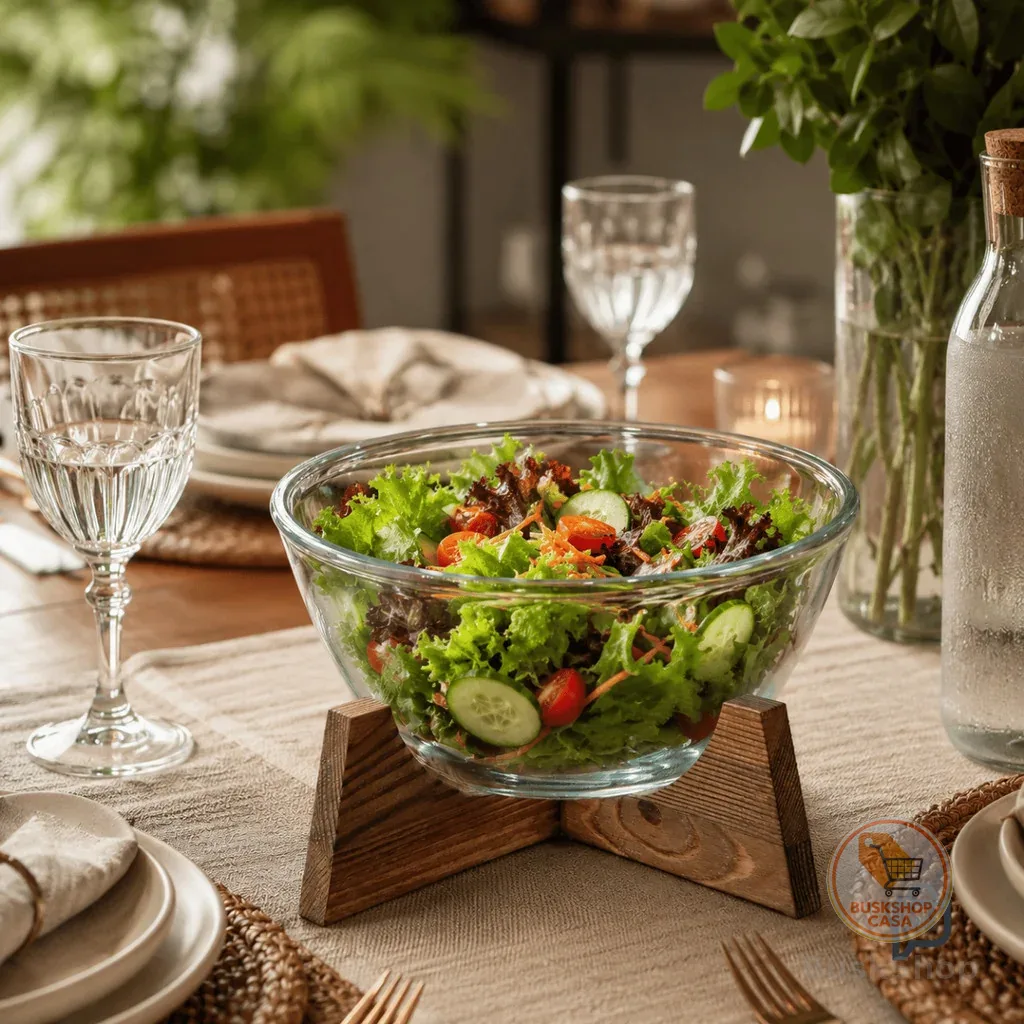 Saladeira De Vidro Borossilicato 2,1L Com Base Em Madeira Acácia