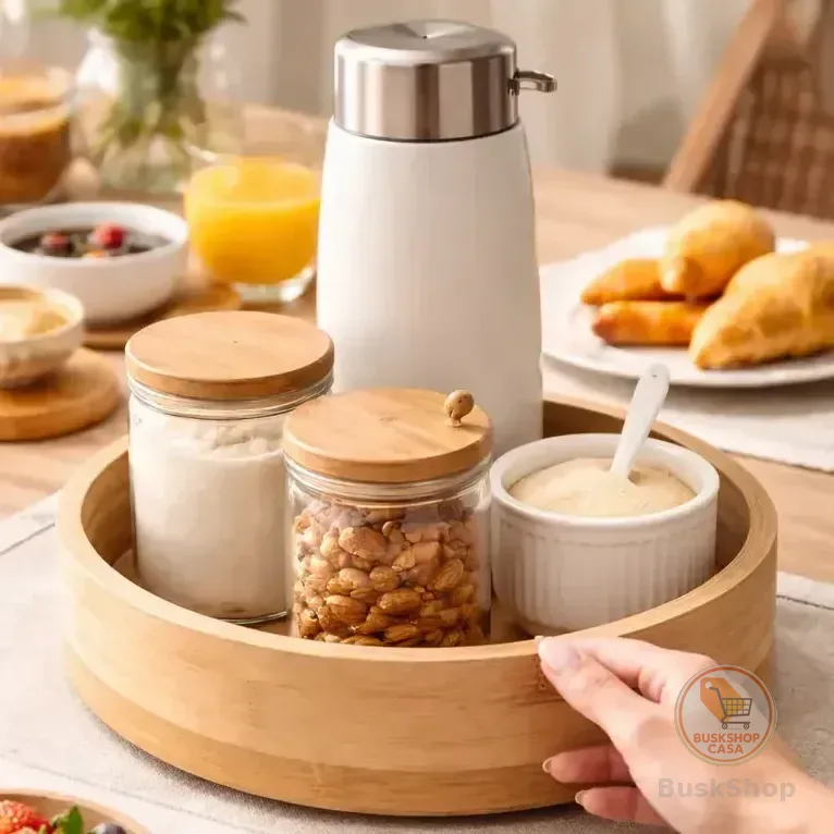 Bandeja Giratória Organizadora De Cozinha Em Bambu Para Potes E Temperos Licyhome Madeira