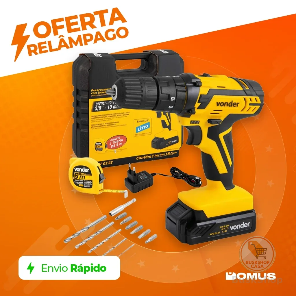 Parafusadeira Furadeira de Impacto Vonder PFV012I 12V Bivolt a Bateria