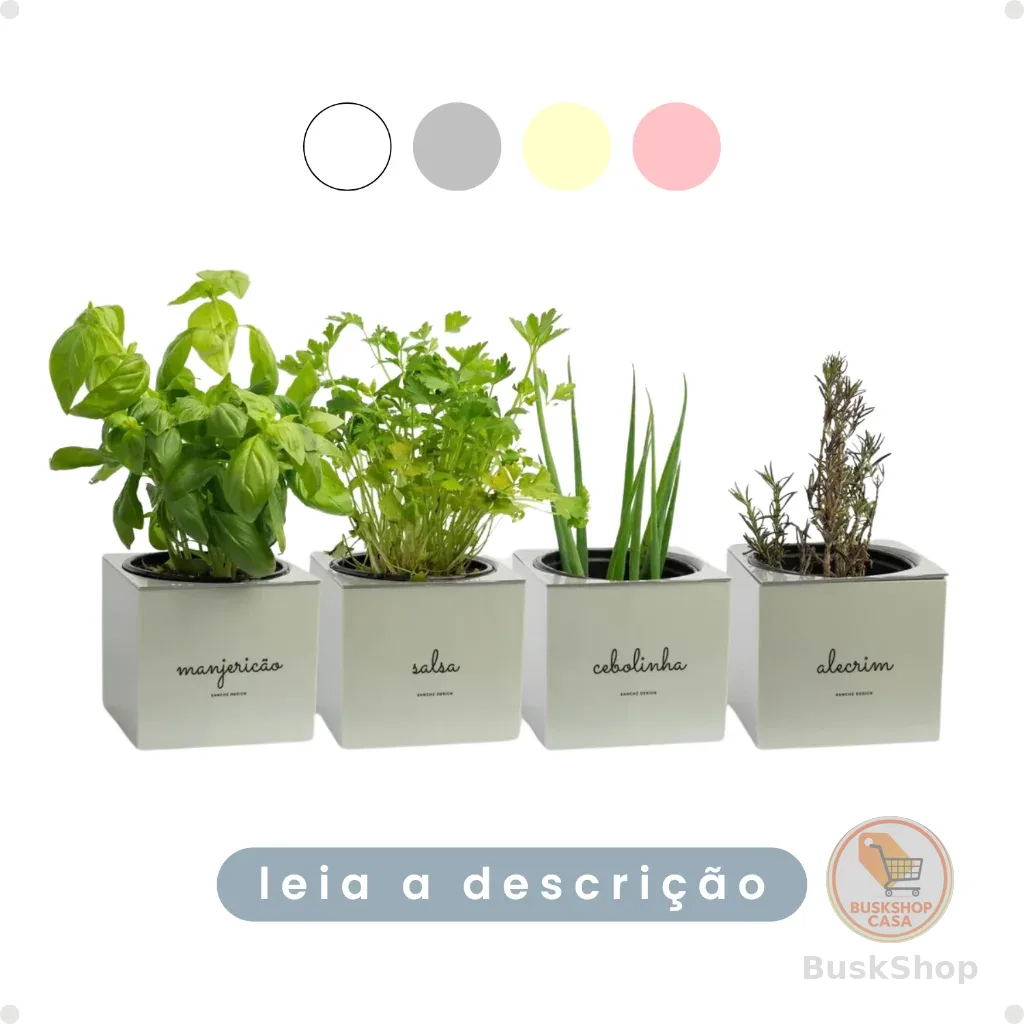 Kit Vasos Quadrados Autoirrigáveis Minha Horta Hortinha Salsa Alecrim Manjericão Cebolinha
