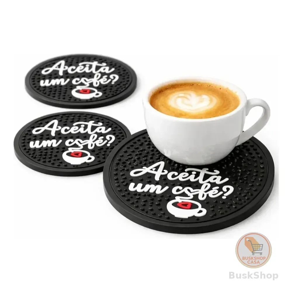 Kit 3 Descanso De Copo Silicone Porta Copo Bar Mesa Proteção Aceita Um Café Preto