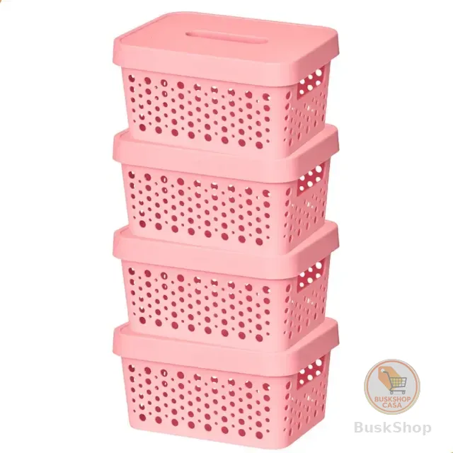 Kit 4 Cestos Organizadores Rattan Com Tampa De 2 Litros