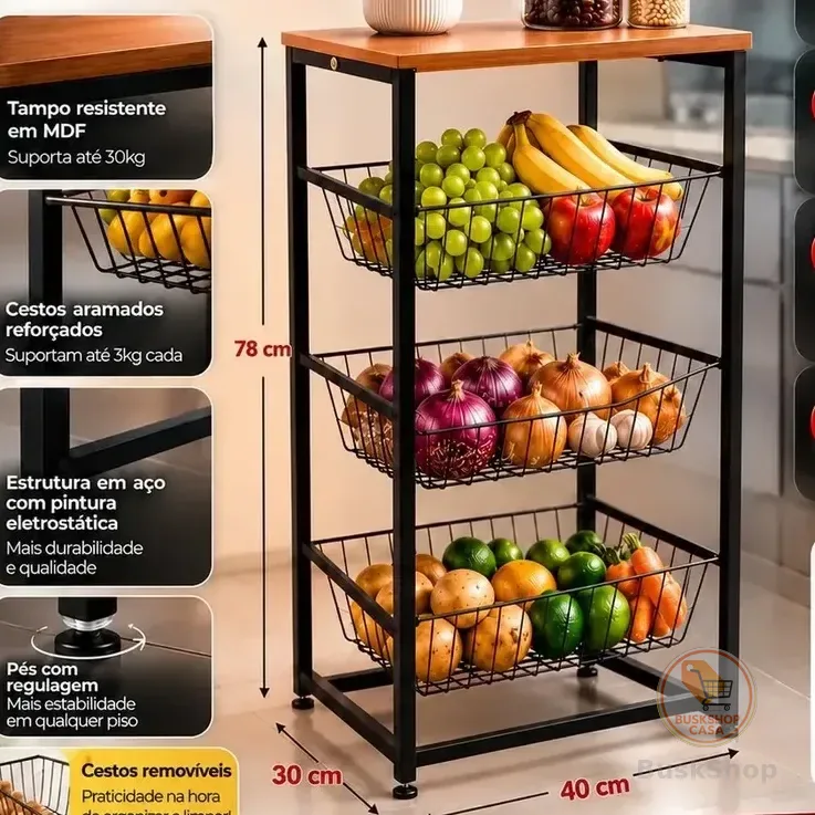 3 Cestos Base Para Bebedouro Belolar Fruteira De Chão Cozinha Preto Fosco Com Pés Regulavel Mdf