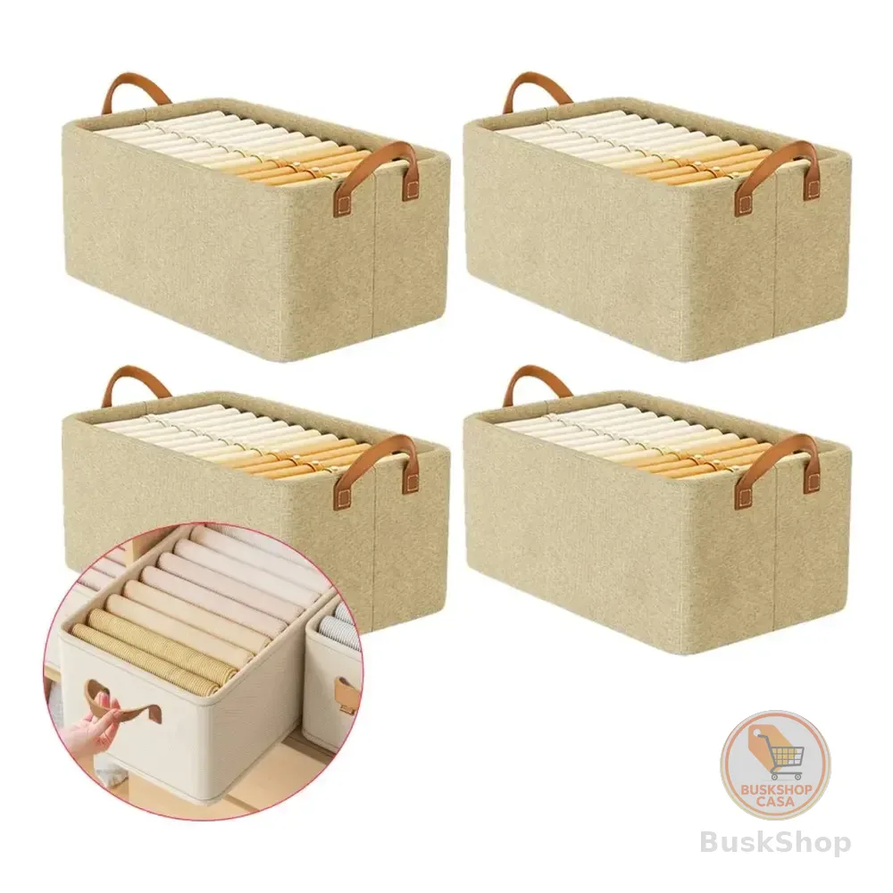 Kit 4 Cesto Caixa Organizadora Guarda Roupa Grande  Dobrável Bege