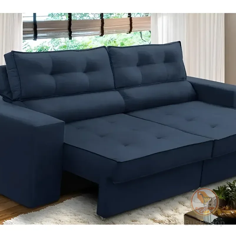 Sofá Retrátil E Reclinável 2 Lugares 1,90m Com Molas Mirela Suede Azul Adonai Estofados