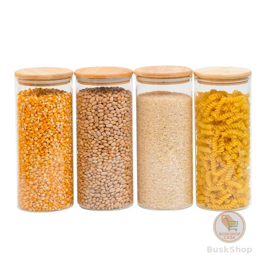 kit 4 potes de vidro 1650ml tampa de bambu herméticos - Tud