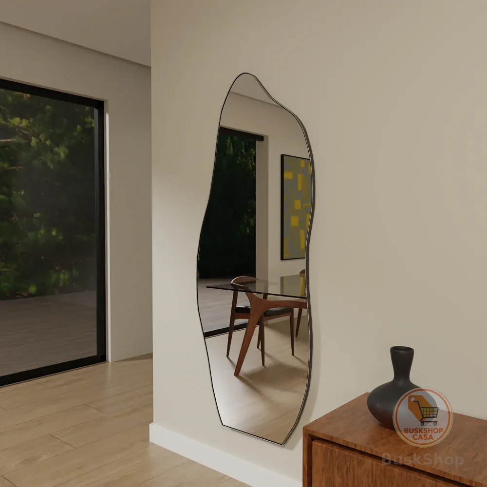 Espelho Orgânico Moldura Em Couro 150cm x 60cm 170cm x 70cm Corpo Inteiro Quarto Sala Banheiro Hall Grande Moderno Luxo