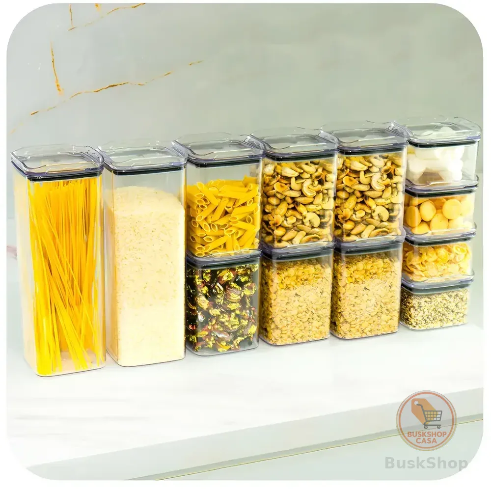 Kit 12 Potes Herméticos Porta Mantimentos Quadrado Cozinha Cor Transparente