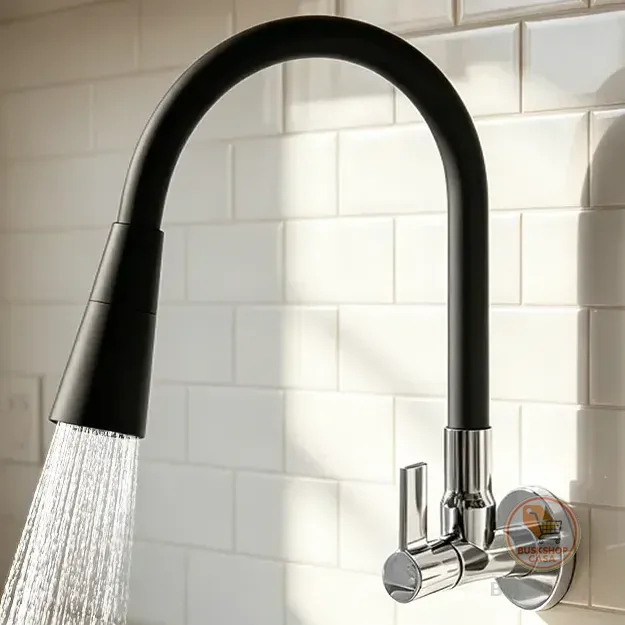 Torneira Cozinha Gourmet Parede - Preta/flexivel/duplo Jato