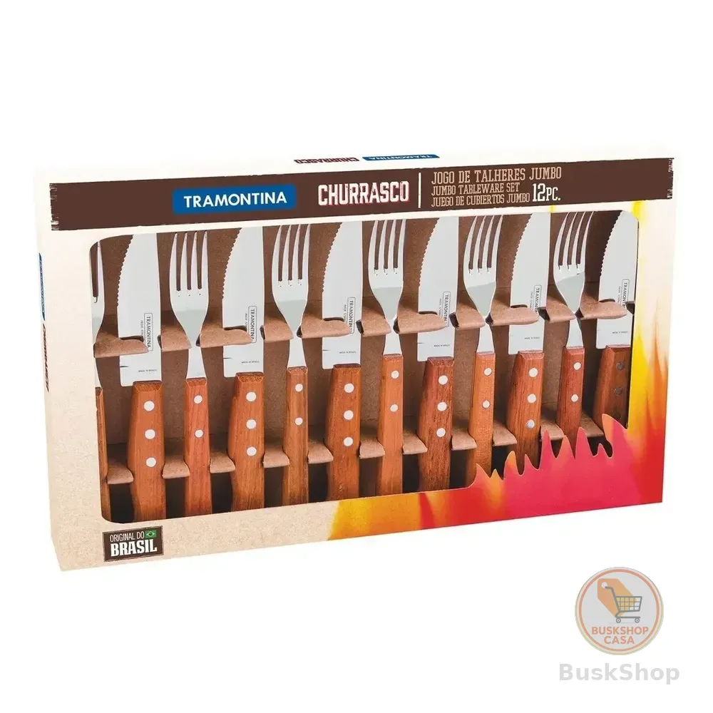 Jogo Para Churrasco Tramontina 12 Peças Jumbo Garfo Faca Cor Marrom Marrón Claro