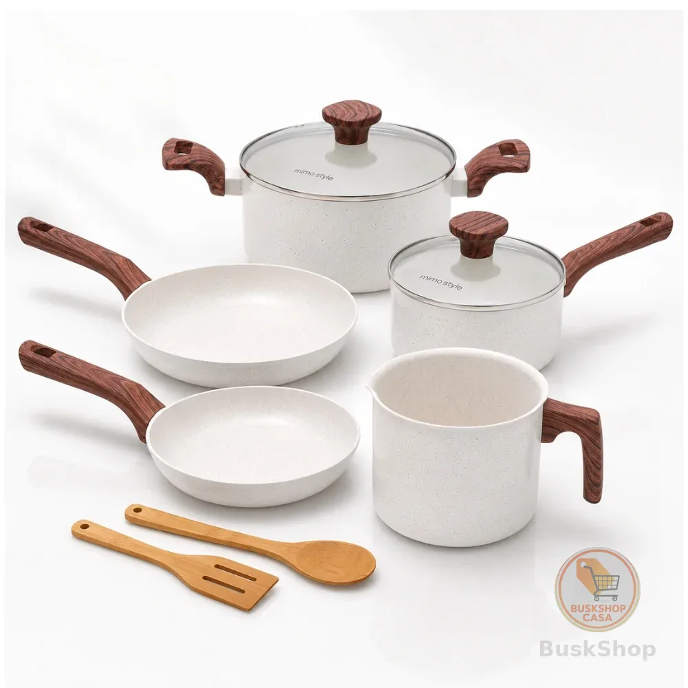 Jogo de Panelas de Indução 7 Peças Fundo Triplo e Revestimento Ceramico Mimo Style Marmol
